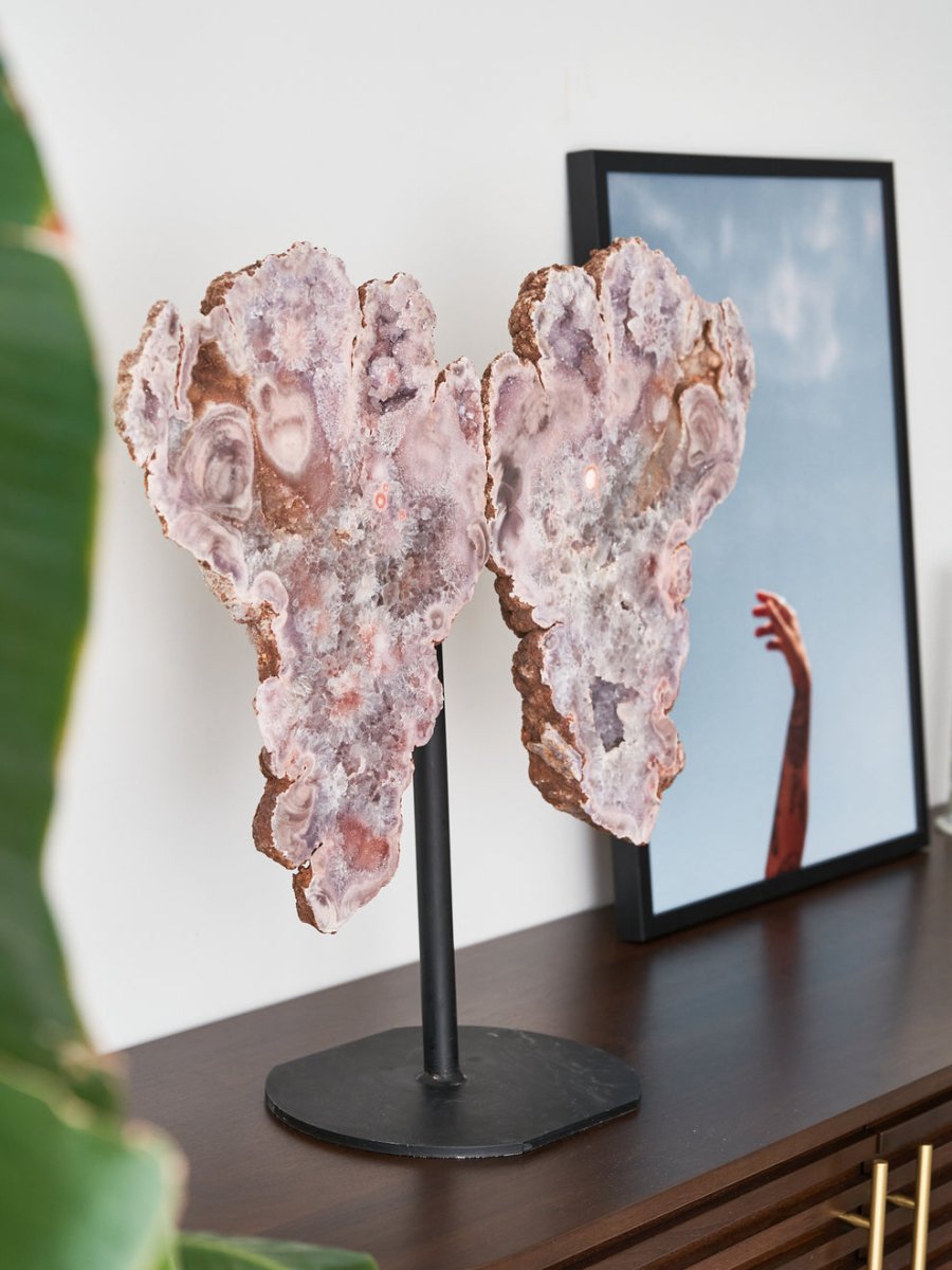 Pink Amethyst Butterfly on Metal Stand - 23.79kg - Stands - Divine Decor Co.