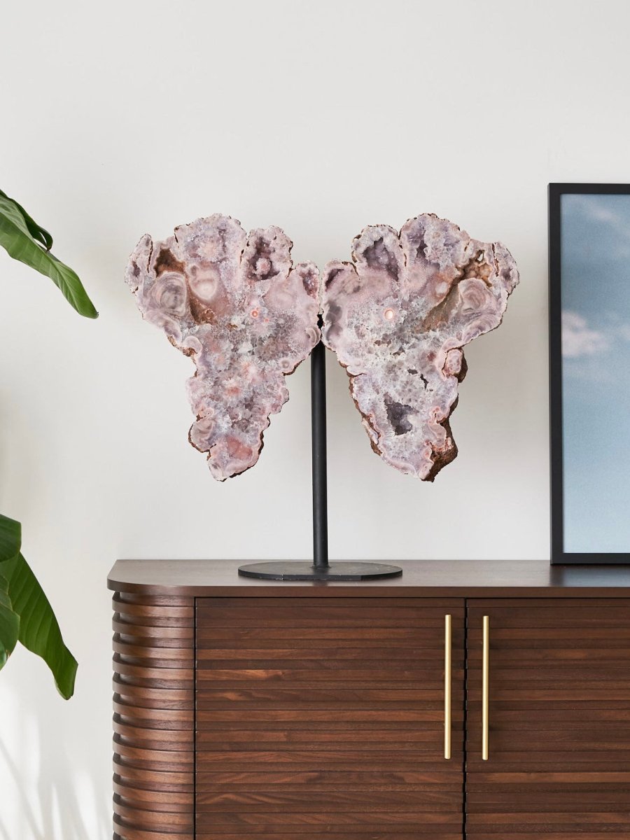 Pink Amethyst Butterfly on Metal Stand - 23.79kg - Stands - Divine Decor Co.